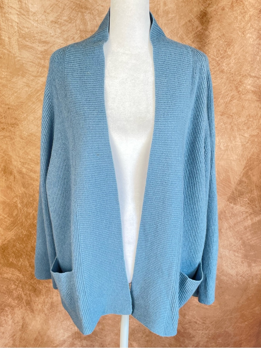 Y2K Armani Collezioni Light Blue Open-Front Cashmere Ribbed Cardigan size 8